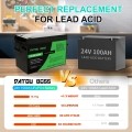 Акумулятор DATOUBOSS 24V 100Ah LiFePO4 с BMS 100A 2560Wh з глибоким циклом зарядки/розрядки