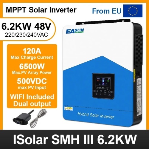 Гибридный инвертор EASUN 6.2KW, 48V, 230VAC, 120A MPPT
