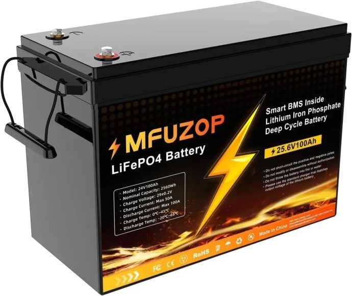 Аккумулятор MFUZOP 24V 100Ah LiFePO4 2560Wh с глубоким циклом зарядки/разрядки BMS 100A