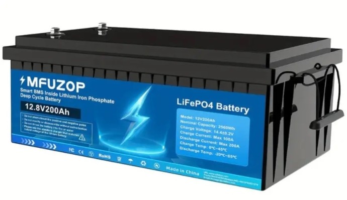 Акумулятор Mfuzop 12V 200Ah LiFePO4 с BMS 200A с глубоким циклом зарядки/разрядки BMS 200A