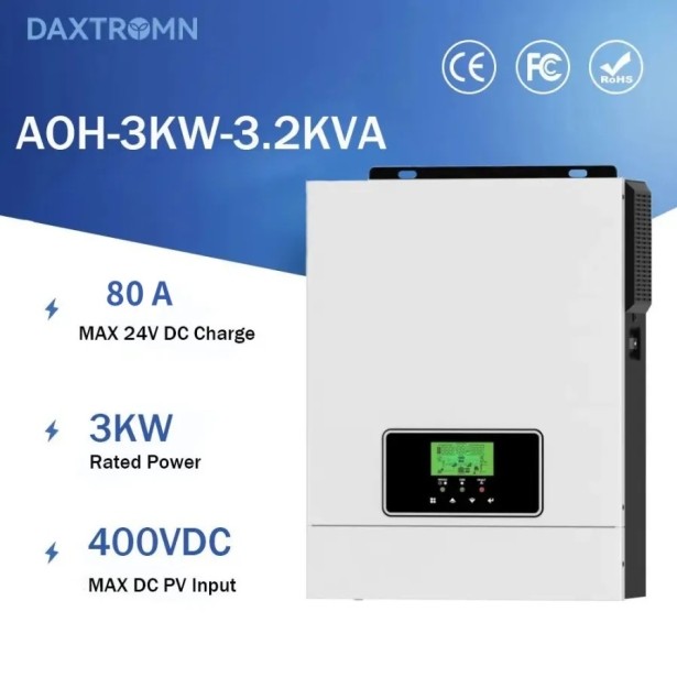 Гибридный инвертор Daxtromn AOH-3.2KVA, 24 В, 60 А, 3000 Вт, с чистой синусоидой, система защиты BMS, MPPT 80 А