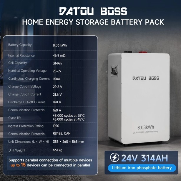 Портативный блок питания DATOUBOSS 24V 314Ah, 8kWh з LiFePO4 та системою BMS 150A
