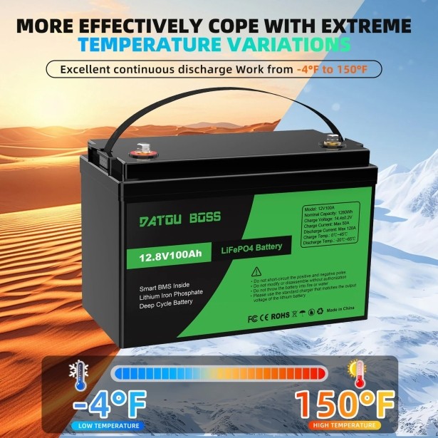 Акумулятор DATOUBOSS 12V 100Ah LiFePO4 с BMS 100A с глубоким циклом зарядки/разрядки