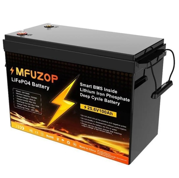 Аккумулятор MFUZOP 24V 100Ah LiFePO4 2560Wh с глубоким циклом зарядки/разрядки BMS 100A