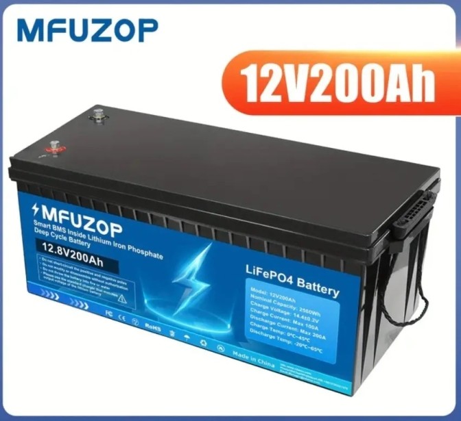 Акумулятор Mfuzop 12V 200Ah LiFePO4 с BMS 200A с глубоким циклом зарядки/разрядки BMS 200A