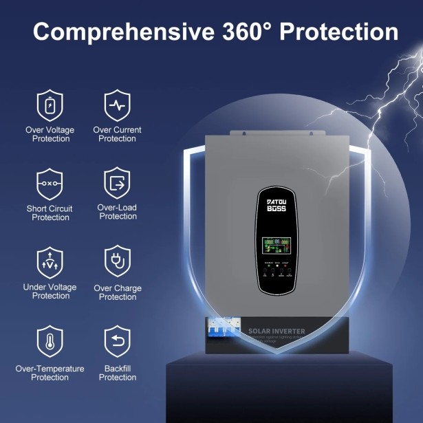 Гибридный инвертор DATOUBOSS 6200 Вт 48 В, с чистой синусоидой, система защиты BMS, с MPPT 120 А
