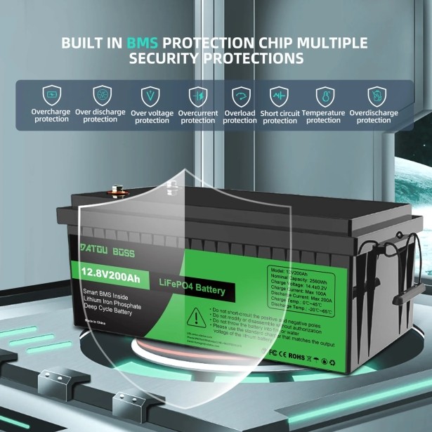 Акумулятор DATOUBOSS 12V 200Ah LiFePO4 с BMS 200A с глубоким циклом зарядки/разрядки