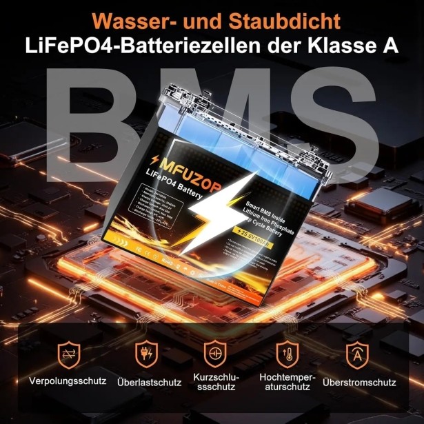 Аккумулятор MFUZOP 24V 100Ah LiFePO4 2560Wh с глубоким циклом зарядки/разрядки BMS 100A
