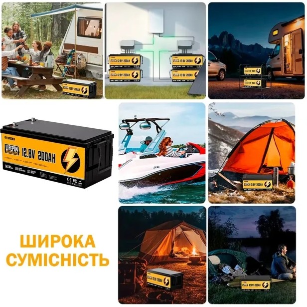 Акумулятор AVPOZWER 12V 200Ah LiFePO4 с BMS 200A с глубоким циклом зарядки/разрядки BMS 200A