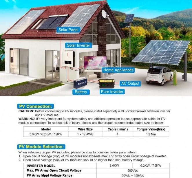 Гибридный инвертор Daxtromn AGH-6.2KW, 48 В, 120 А, 6200 Вт (безперебійник, UPS, ДБЖ)