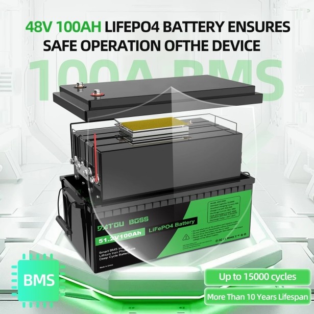 Акумулятор DATOUBOSS 48V 100Ah LiFePO4 с BMS 100A с глубоким циклом зарядки/разрядки