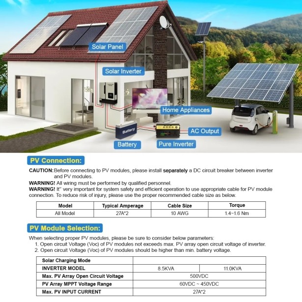 Гибридный инвертор Daxtromn AGH-11KW, 48 В, 160 А, 11000 Вт (бесперебойник, UPS) 
