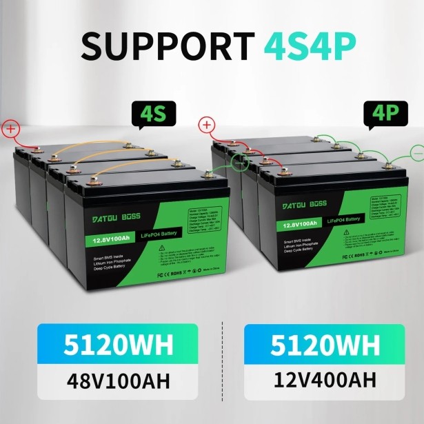 Акумулятор DATOUBOSS 12V 100Ah LiFePO4 с BMS 100A с глубоким циклом зарядки/разрядки