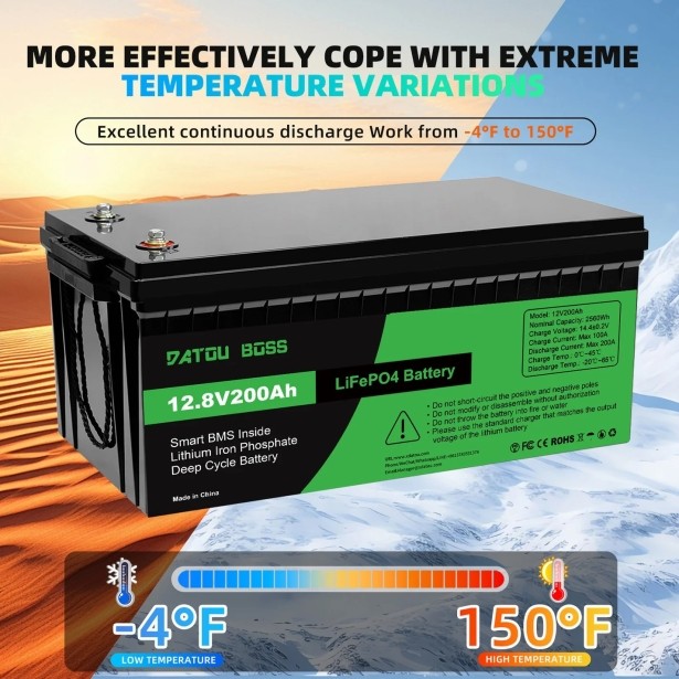 Акумулятор DATOUBOSS 12V 200Ah LiFePO4 с BMS 200A с глубоким циклом зарядки/разрядки