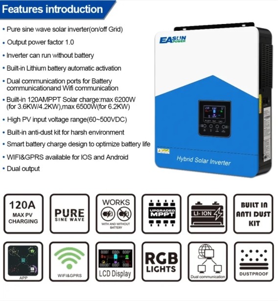 Гибридный инвертор EASUN 4.2kW 24V ISolar SMH-III-4.2KW-24V (4200VA/3800W, Max CH 110A, AC 80) Wi-Fi