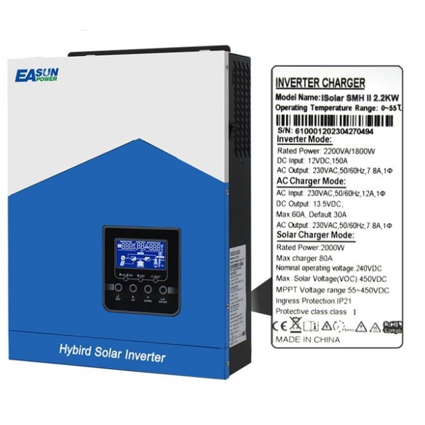 Комплект резервного питания 2,2 кВт EASUN 2.2kW 12V + LiFePO4 12V 100Ah 1280Wh для квартиры, дома, инвертора 2200Вт