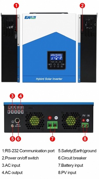 Гибридный инвертор EASUN 2.2kW 12V ISolar-SMH-II-2.2KW (2200VA/1800W, Max CH 80A, AC 60) Wi-Fi