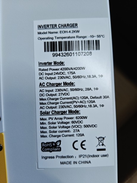 Гибридный инвертор Daxtromn EGH-4.2KW, 24 В, 120 А, 4200 Вт (бесперебойник, UPS, ДБЖ)